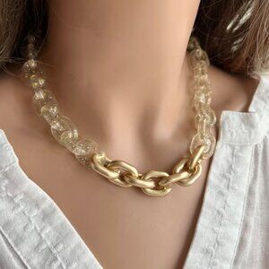 Acrylic Chain Statement Necklace, Gold Chain Acrylic Links Lightweight Glitter
